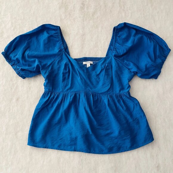 Nine West Womens Royal Blue Puff Sleeve Y2K Preppy Peplum Blouse Top Size XL - Picture 1 of 9